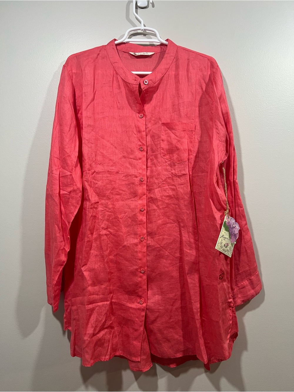 Margaritaville Coral Button-Front Linen Tunic Top Size XXL